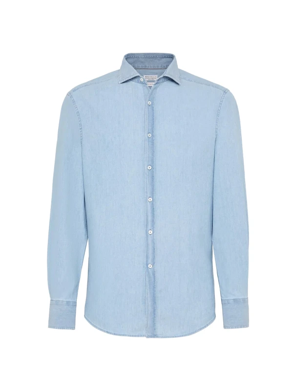 Brunello Cucinelli Monochrome Denim Shirt with Classic Collar