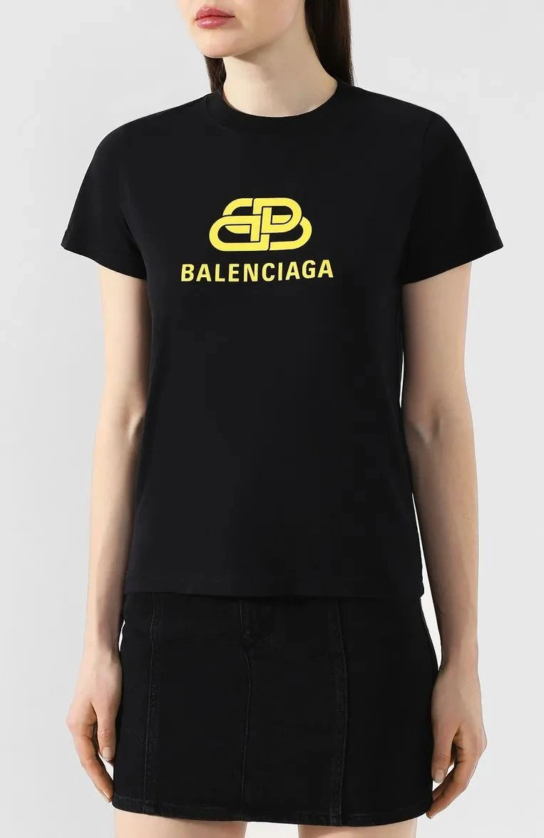 Balenciaga Black Cotton Crew Neck T-Shirt with Logo Print