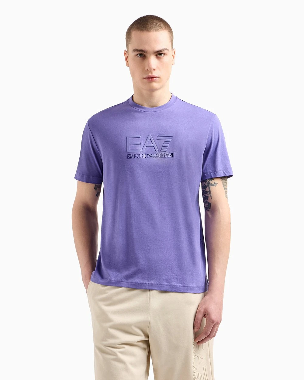 EA7 Men’s Purple Cotton T-Shirt – Round Neck, Short Sleeves, Summer Essential