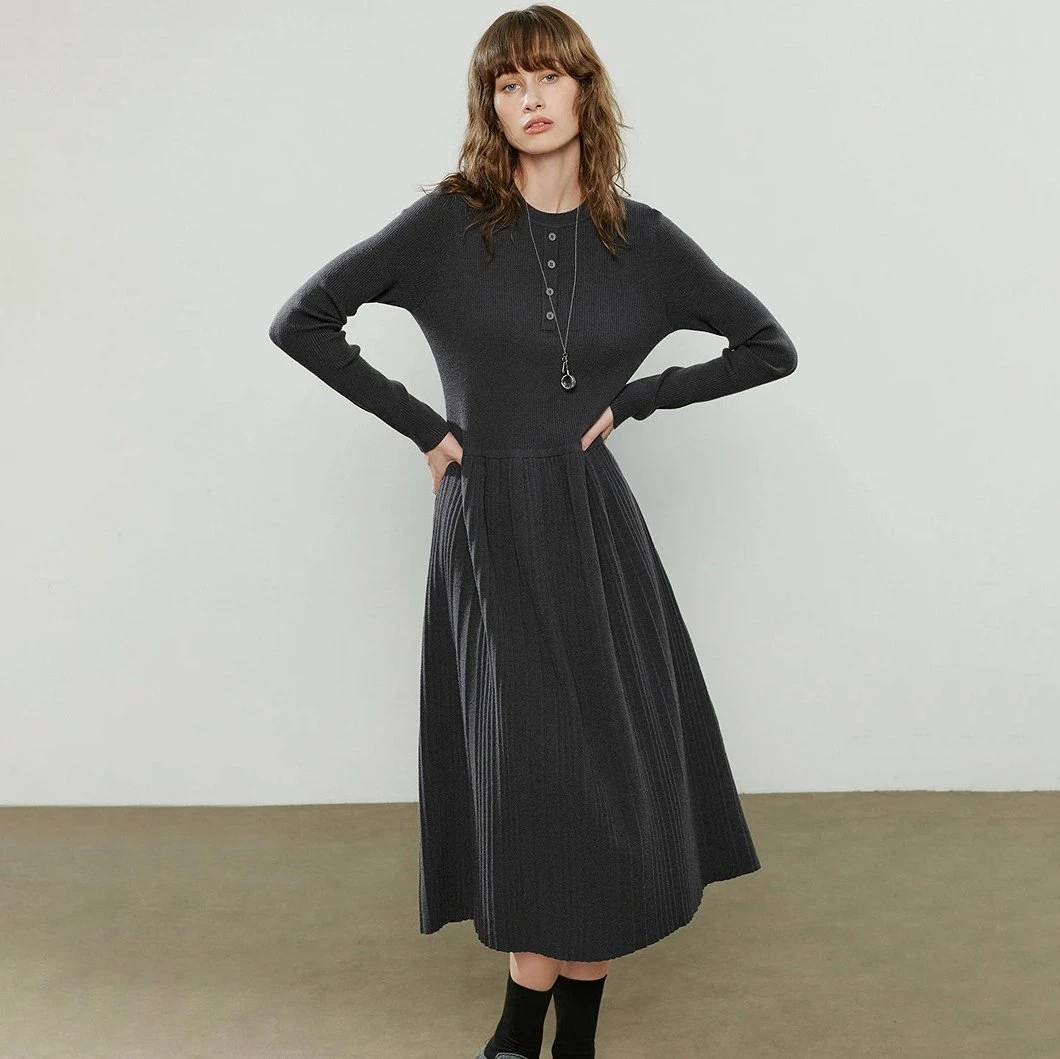 Women's Slim-Fitting A-Line Knitted Winter Office Dress