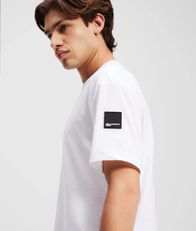 Karl Lagerfeld Jeans Men's White Cotton T-Shirt with Round Neck