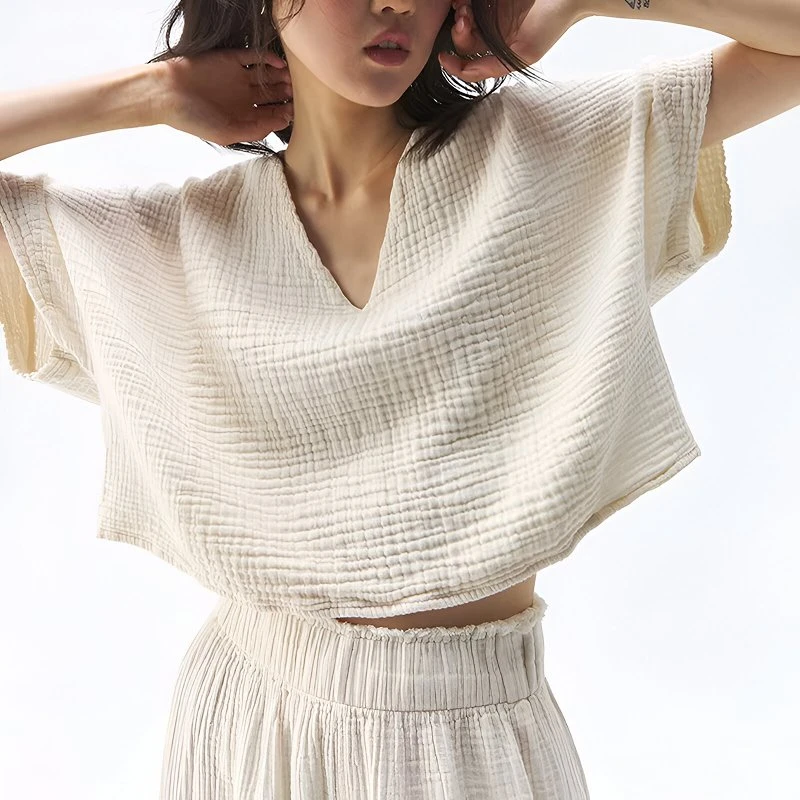 100% Cotton Muslin V-Neck Top