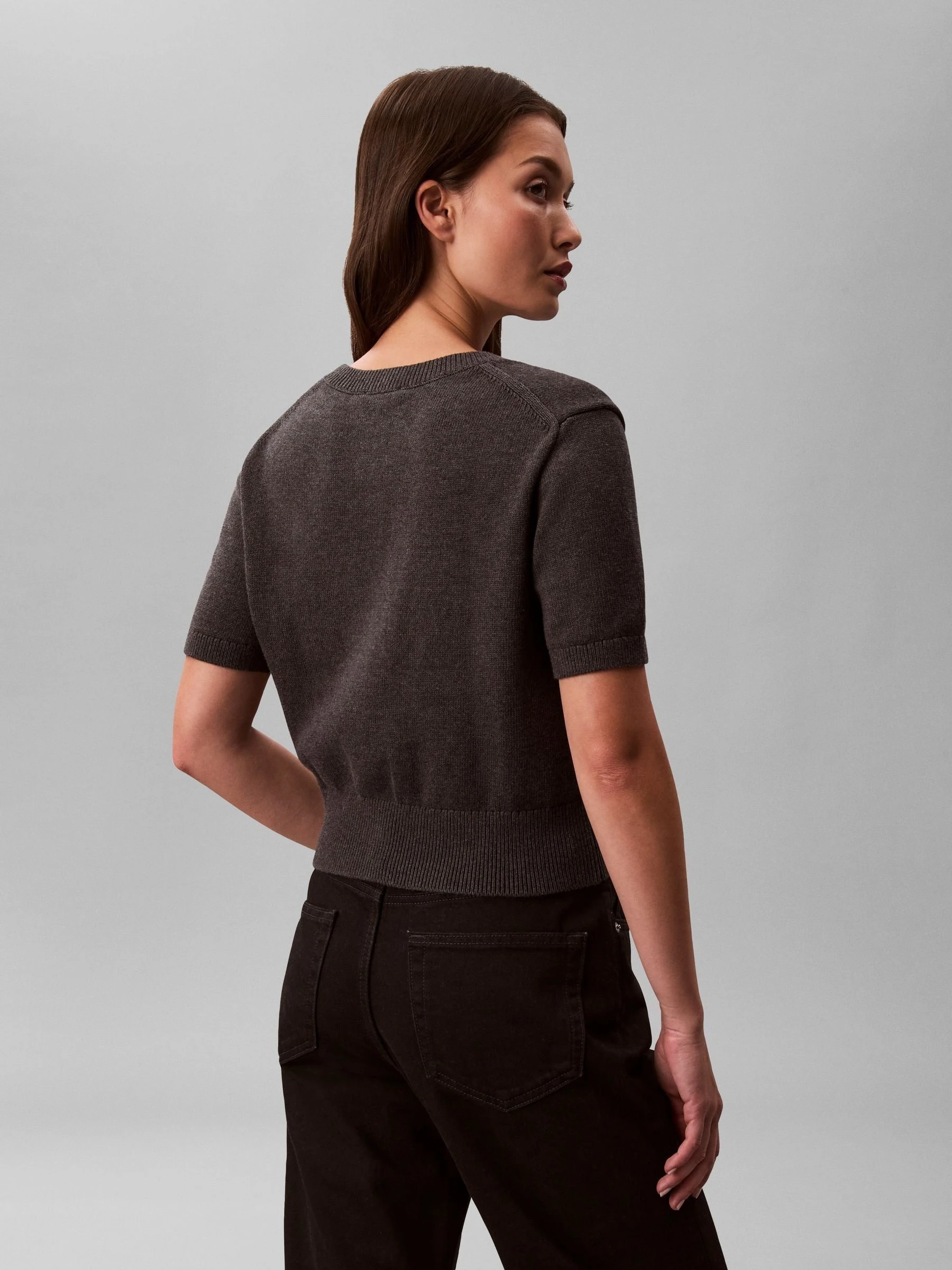 Calvin Klein Jeans Women’s Grey Monologo Cropped Jumper
