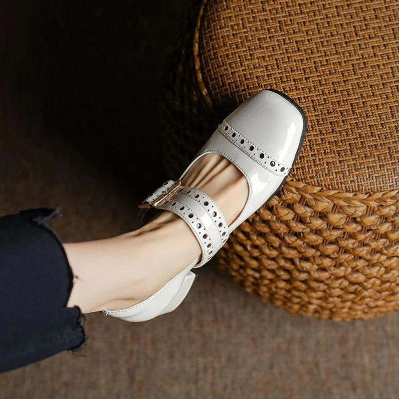 Women’s Patent Leather Mary Jane Pumps with Square Toe & Chunky Heel