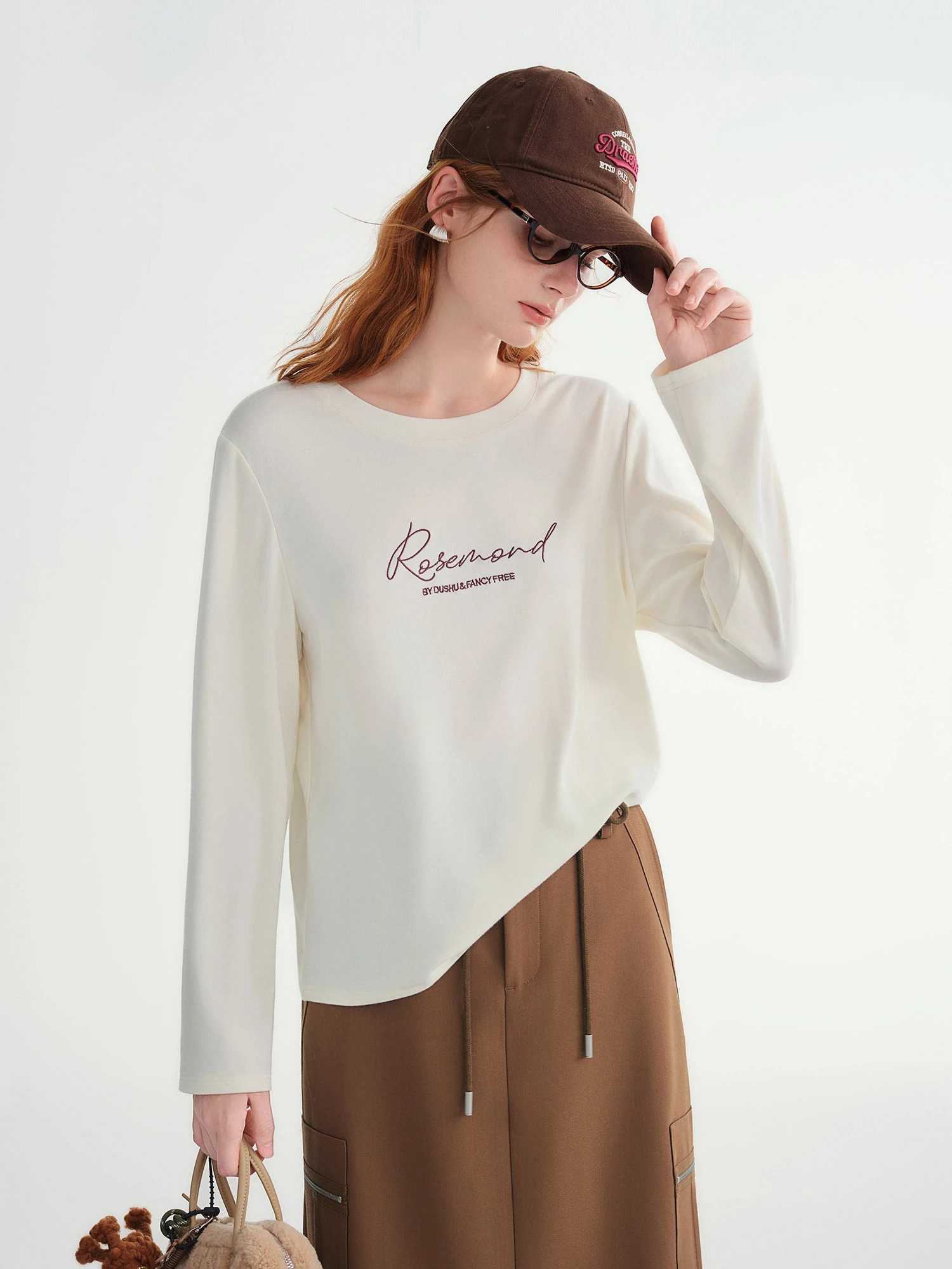 Vintage American Style Letter Embroidery Long Sleeve Tee for Women