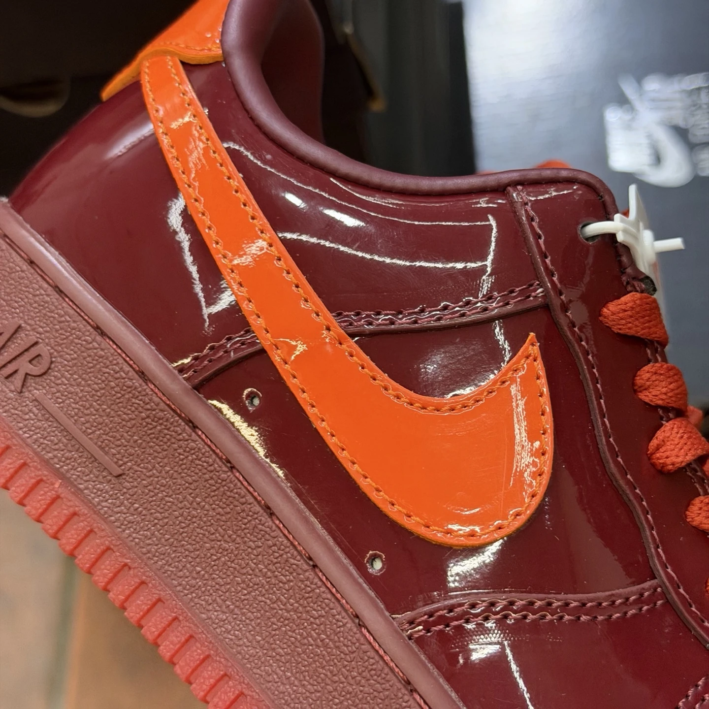 Nike Air Force 1 Low Premium Sneakers – Glossy Burgundy/Orange