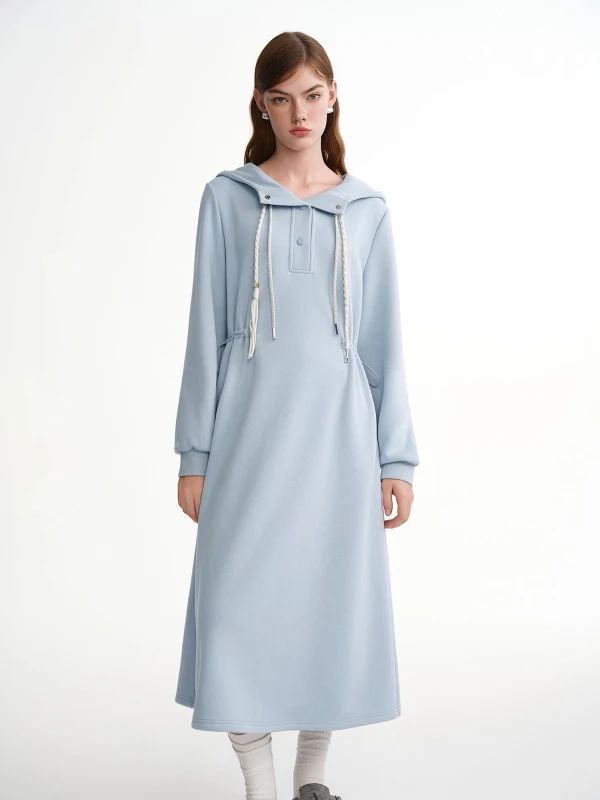 Winter Hooded A-Line Maxi Sweatshirt Dress for Women