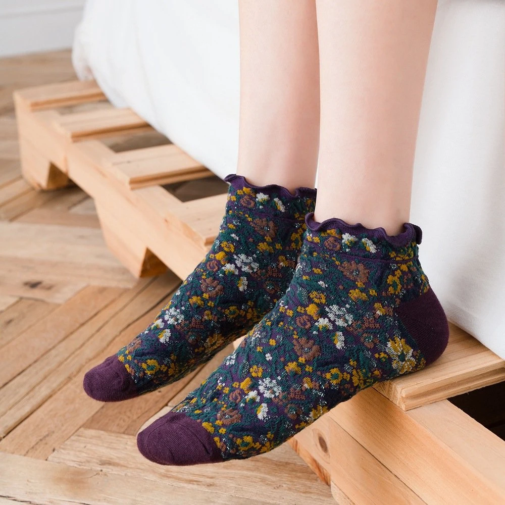 Floral Embroidery Ruffle Socks for Women – Cute, Breathable Ankle Socks