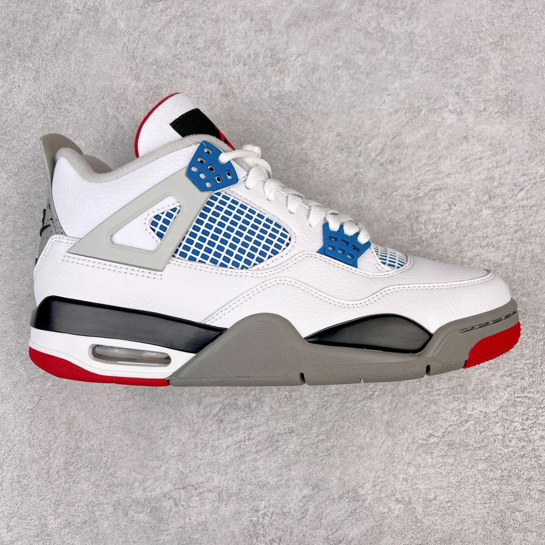 Air Jordan 4 Retro Sneakers – White Blue & Red Edition