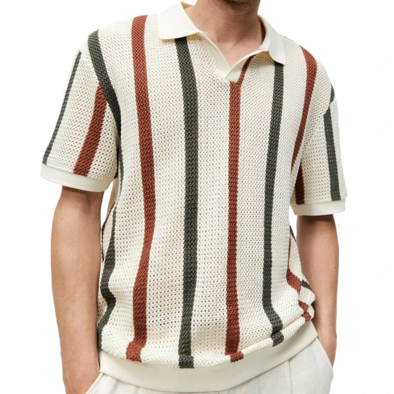 Men's Retro Knit V-Neck Polo Shirt - Breathable Summer Casualwear