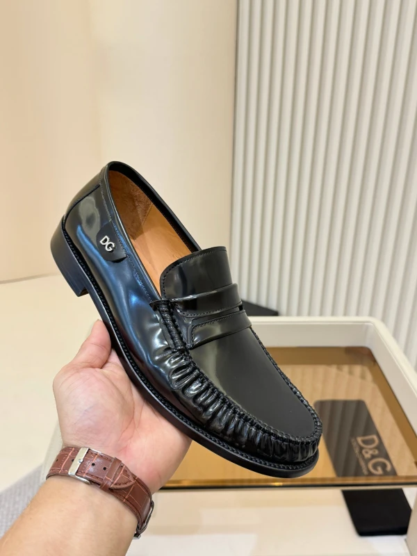 High-Shine Glossy Black Dolce & Gabbana Men's Leather DG Penny Loafers