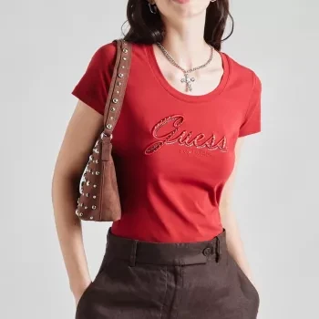 Guess Women's Red Rhinestone T-Shirt - Stylish and Comfortable