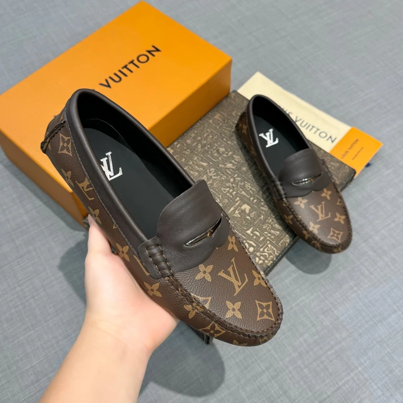 Classic Brown Monogram Canvas & Leather Strap Louis Vuitton Men's Loafers