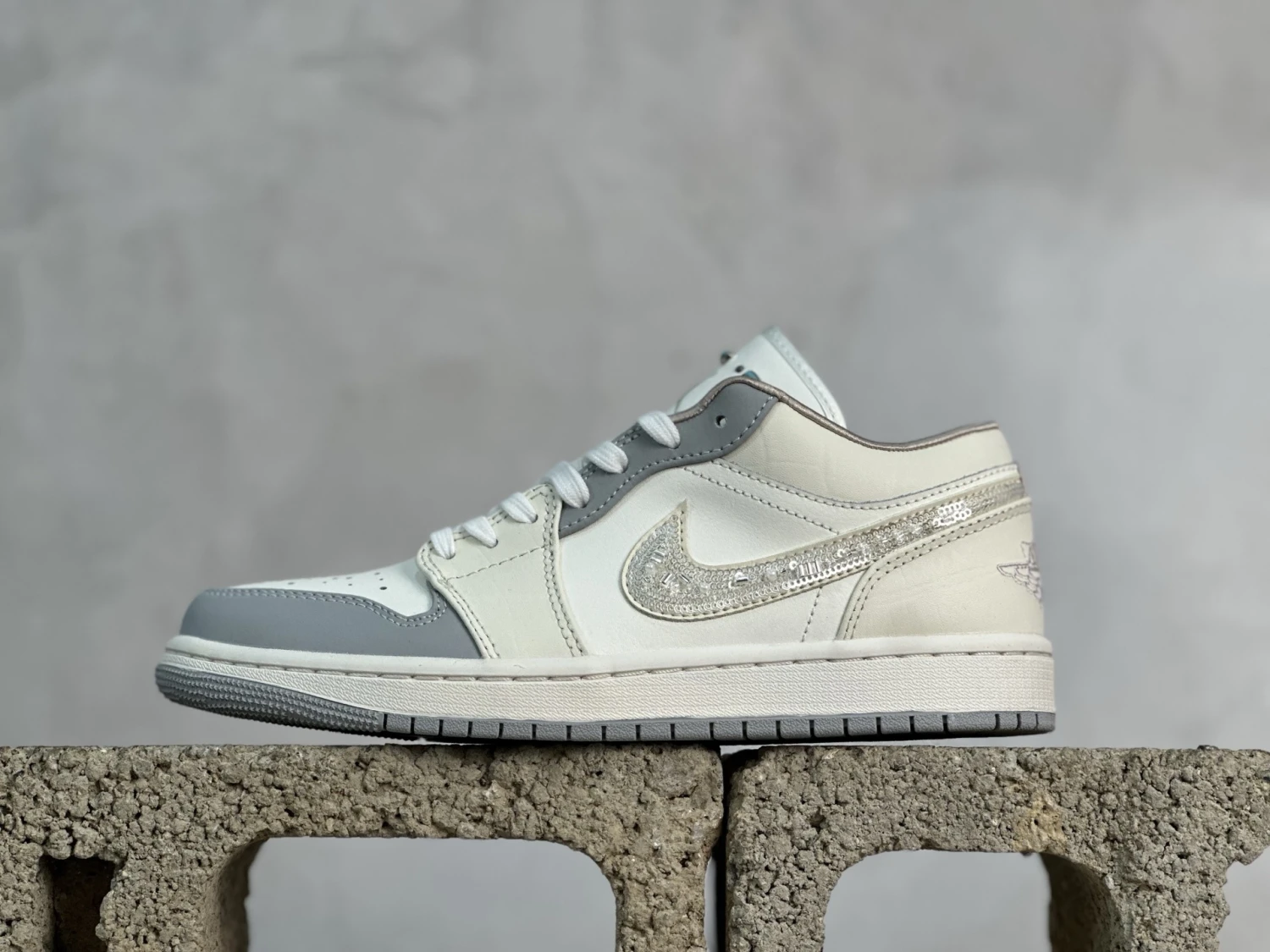 Air Jordan Low – White, Silver & Turquoise Accent Sneakers