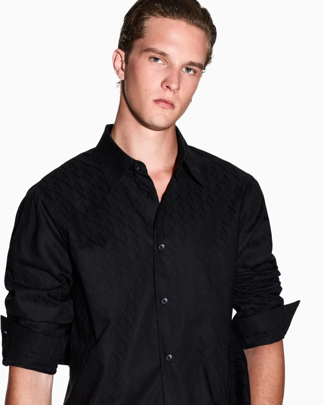 Armani Exchange Men's Black Jacquard Cotton Shirt