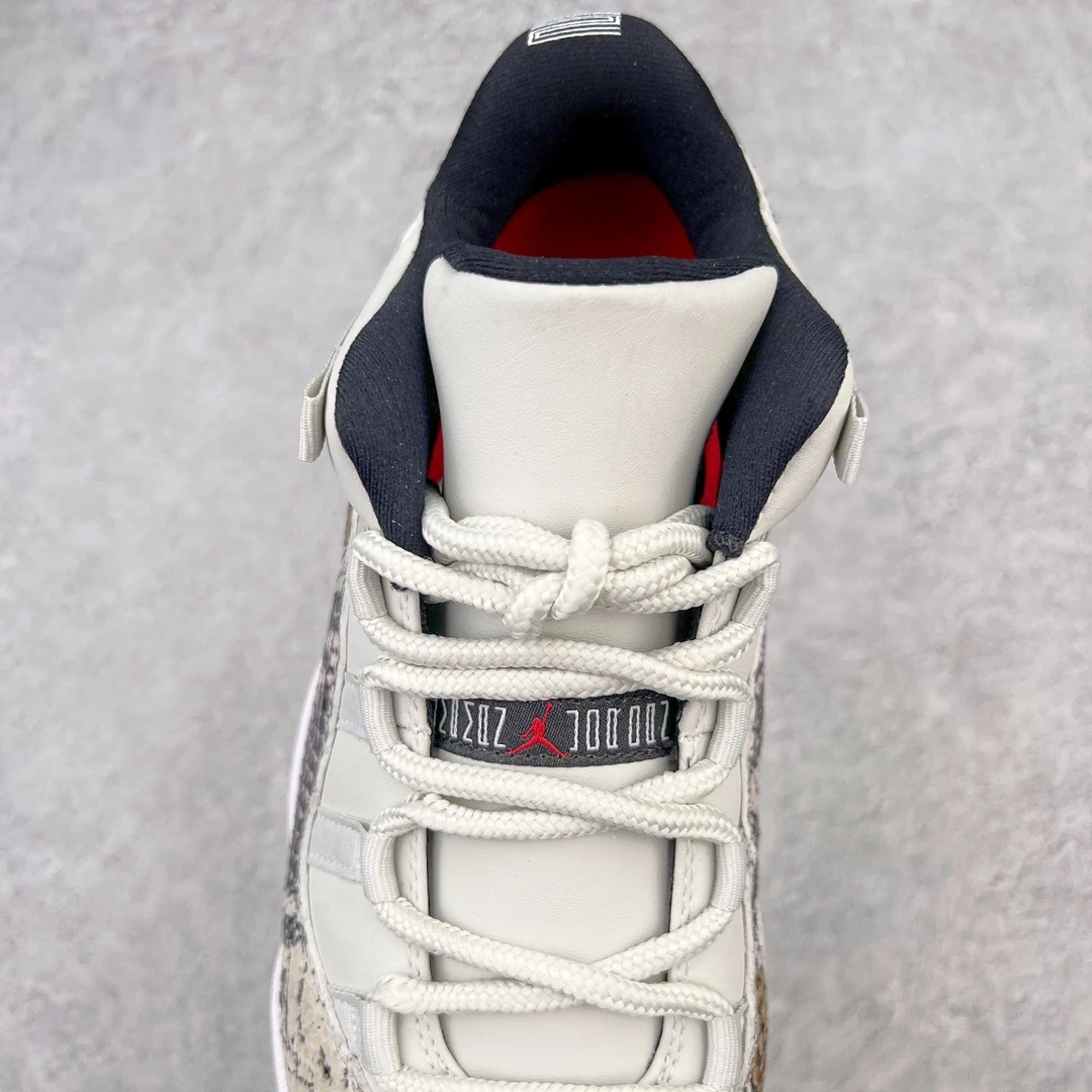 Air Jordan 11 Low "White, Grey & Red Snakeskin" Premium Sneakers
