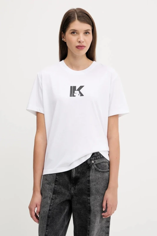 Karl Lagerfeld Jeans Women's Printed White T-Shirt
