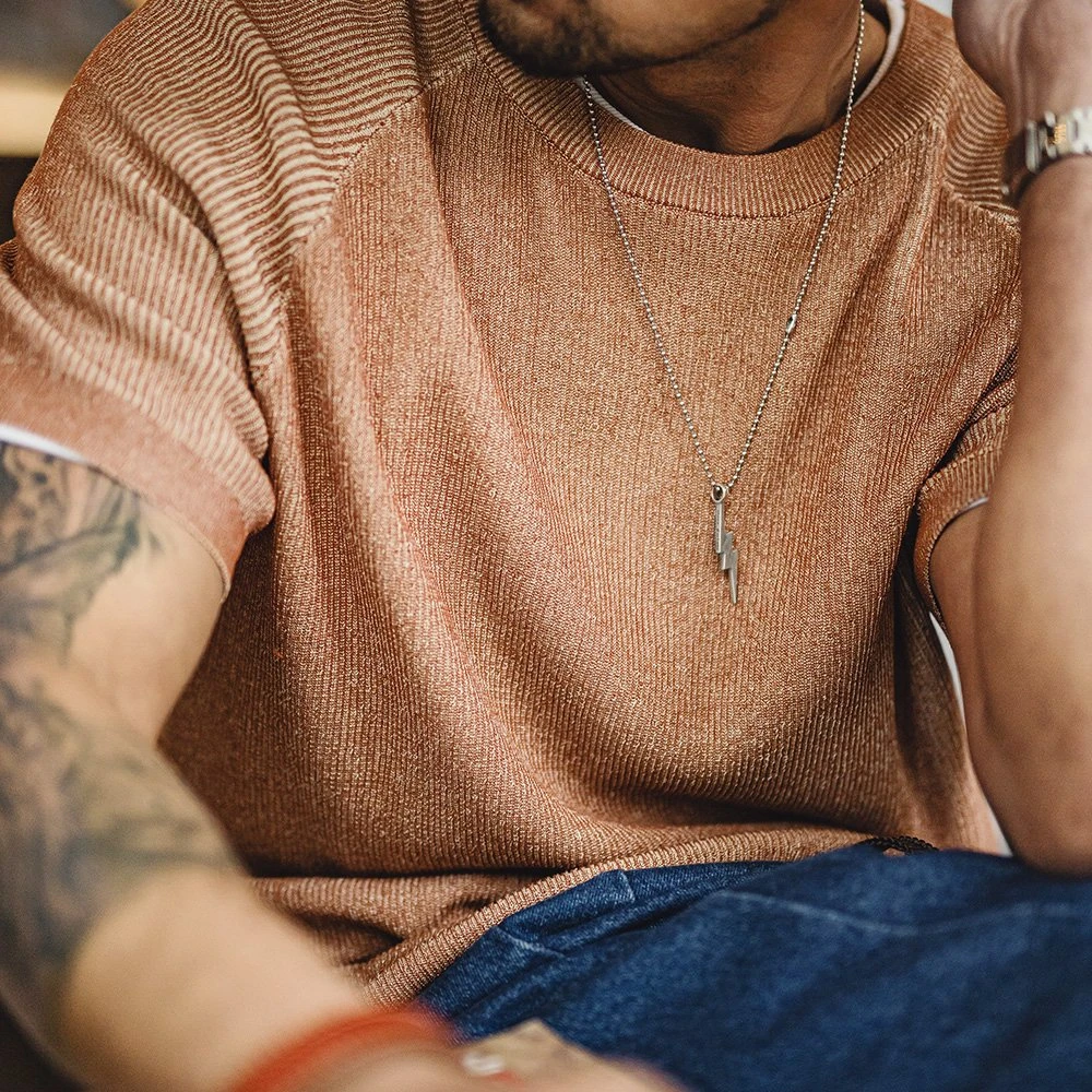 Vintage Orange Knitted Men's Summer T-Shirt – Loose Fit Street Style