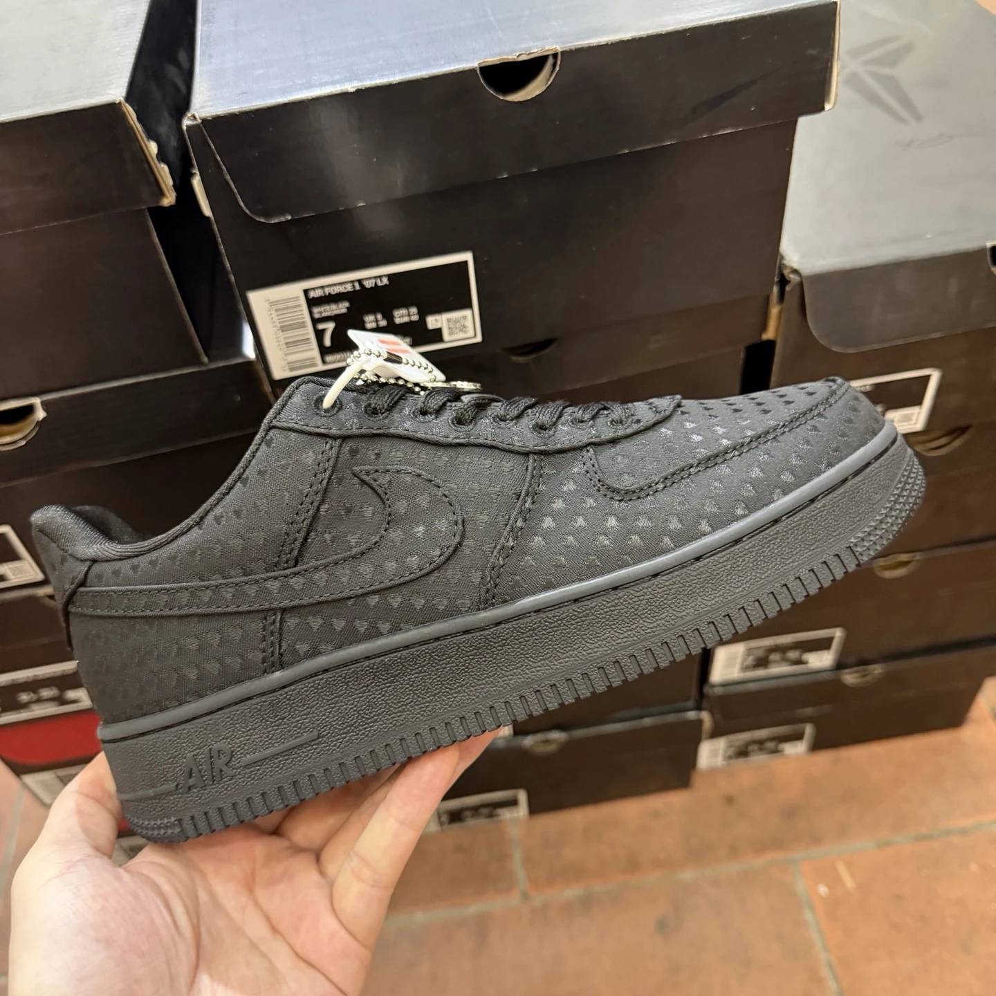 Nike Air Force 1 Low Sneakers – Triple Black Heart Pattern