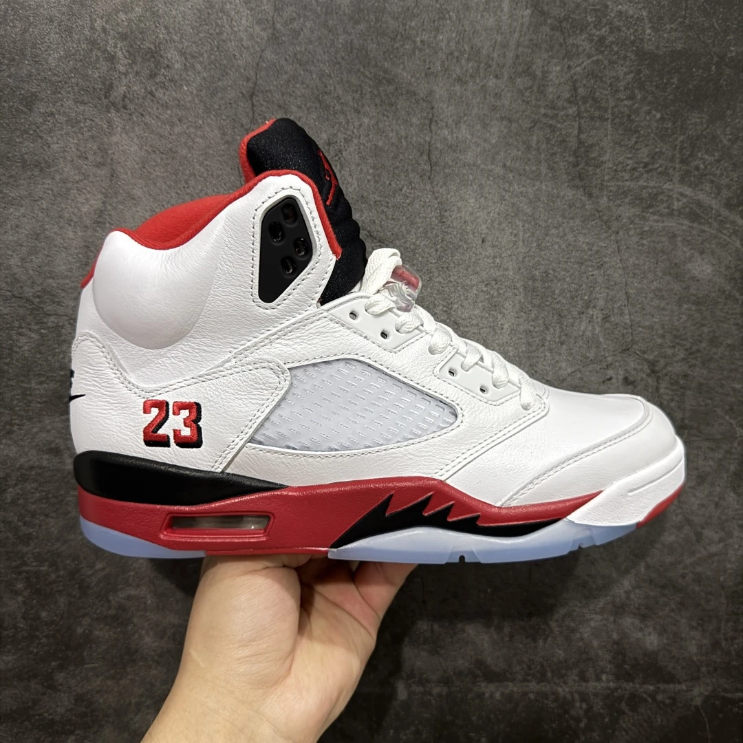 Air Jordan 5 Retro "Fire Red" Sneakers – White/Red/Black