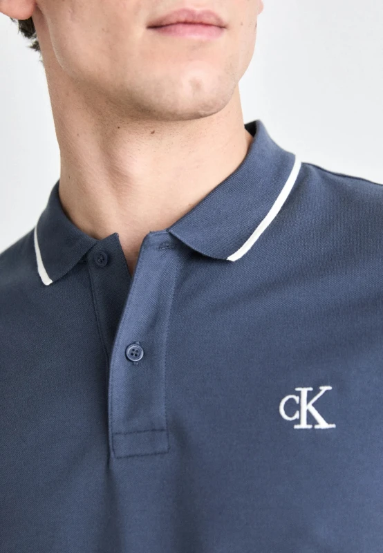 Calvin Klein Jeans Men's Classic Blue Polo Shirt – Short Sleeve Cotton Blend