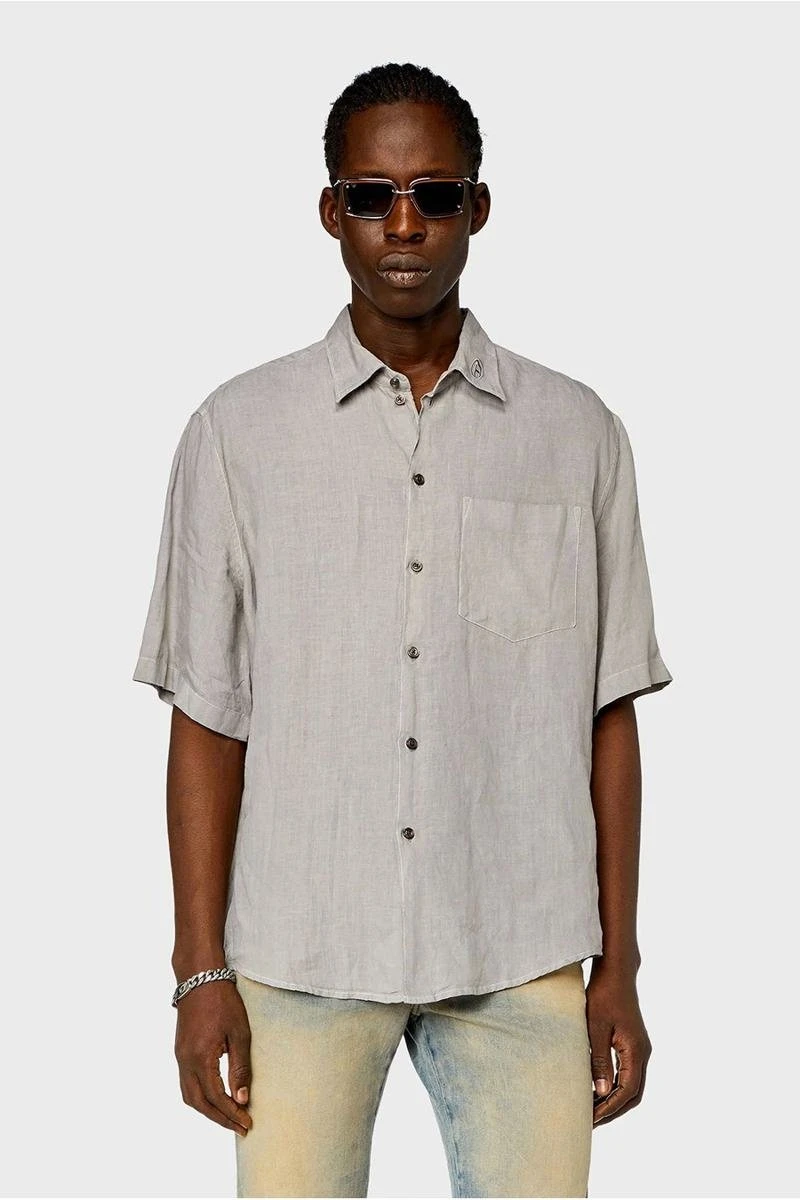 Diesel Men's Beige Cotton Short Sleeve Shirt with Classic Collar