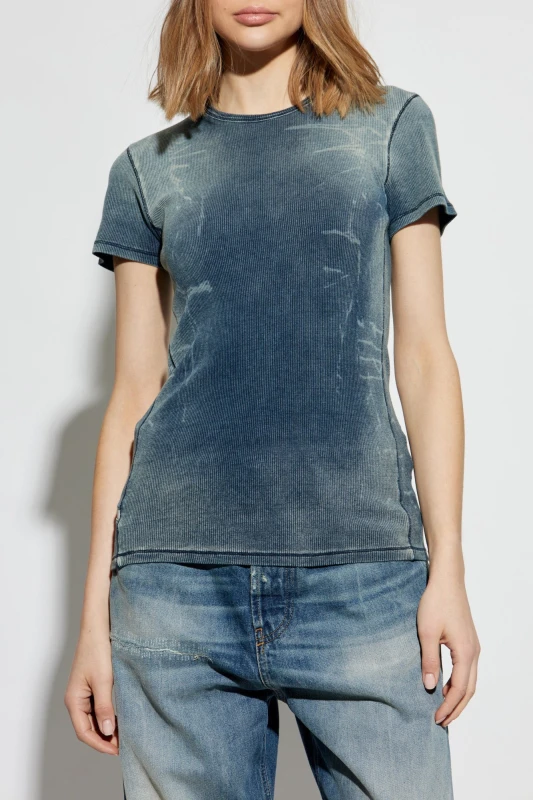 Diesel Unisex Slim Fit Cotton T-Shirt with Ribbed Neck and Speckled Texture