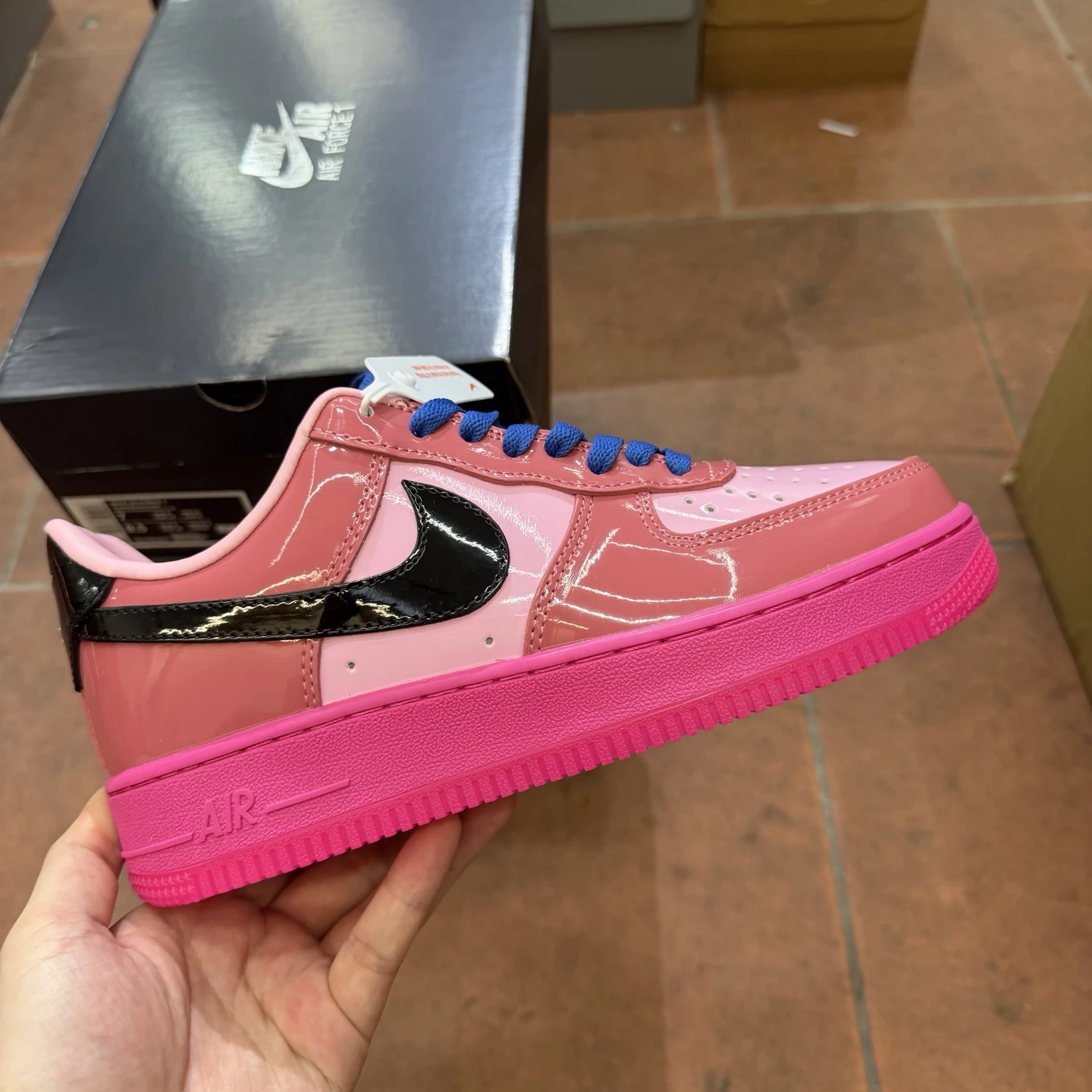 Nike Air Force 1 Low Premium Sneakers – Glossy Pink/Rose Pink/Blue