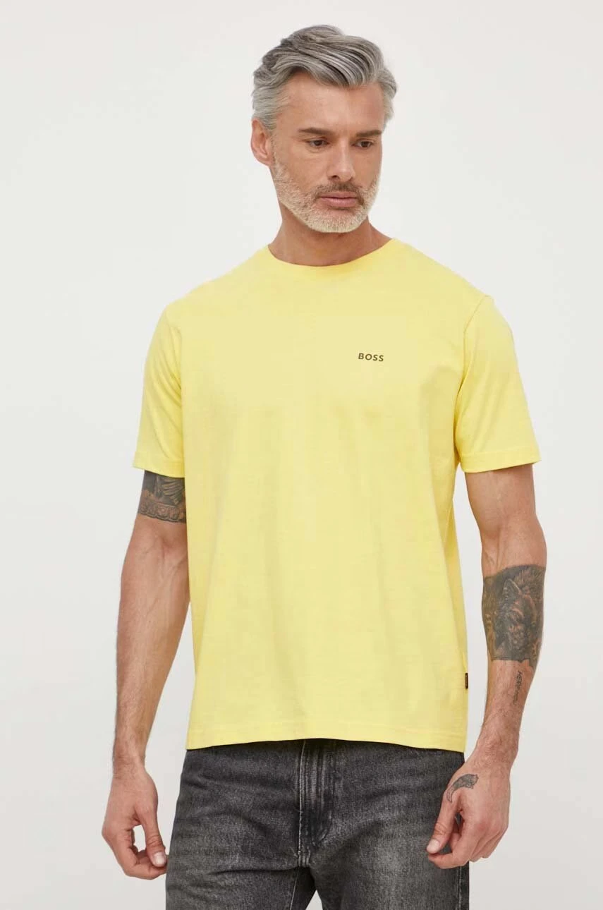 Boss Men's Yellow Printed Cotton T-Shirt – Fall/Winter Collection