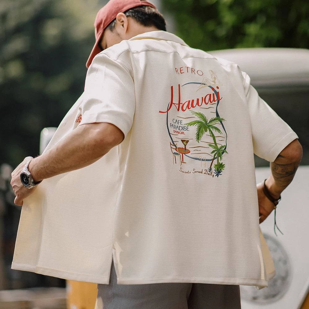 Hawaiian-inspired embroidered shirt for men