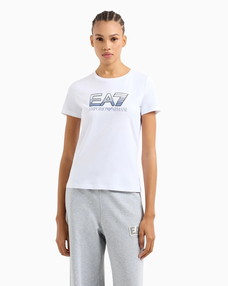 EA7 Women's White Printed T-Shirt – Stylish & Comfortable for Spring/Summer