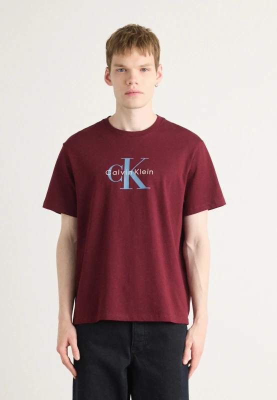 Calvin Klein Jeans Men's Bordeaux Printed Cotton T-Shirt