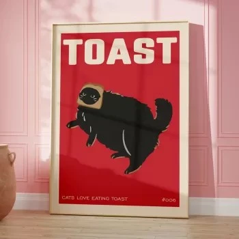 Black Cat Toast Lover Canvas Wall Art