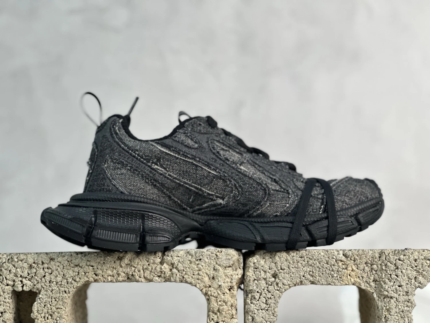 Balenciaga Runner Sneaker – Charcoal Black Distressed Denim Edition