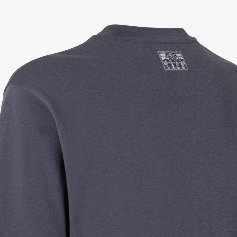 Fendi Blue Cotton T-Shirt for Men - Slim-Fit Crew Neck with FF Postcards Logo