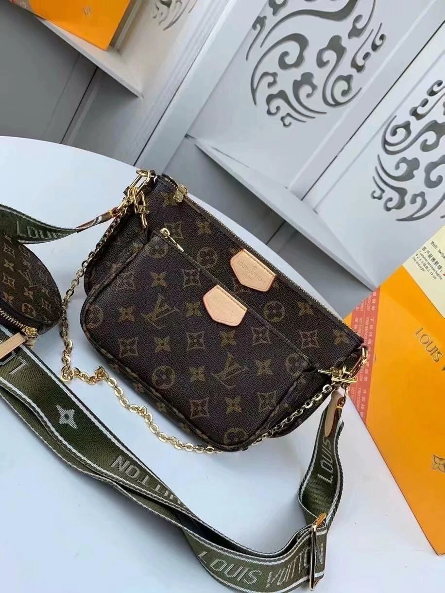 Louis Vuitton Multi Pochette Accessoires in Classic Monogram Canvas with Khaki Green Strap