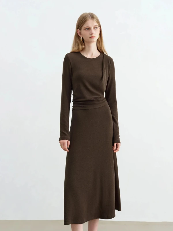 Women’s Elegant Faux Two-Piece A-Line Knit Dress, Ankle Length