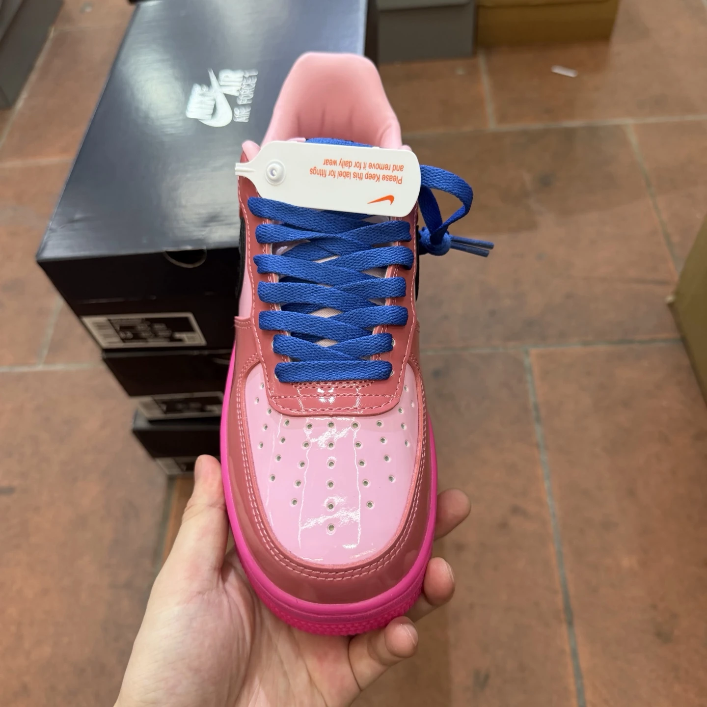 Nike Air Force 1 Low Premium Sneakers – Glossy Pink/Rose Pink/Blue