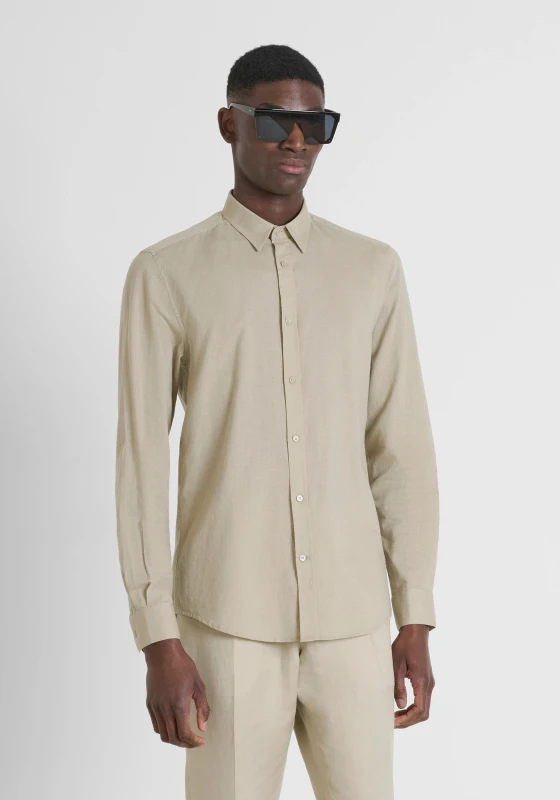 Antony Morato Men's Beige Linen-Cotton Long Sleeve Shirt