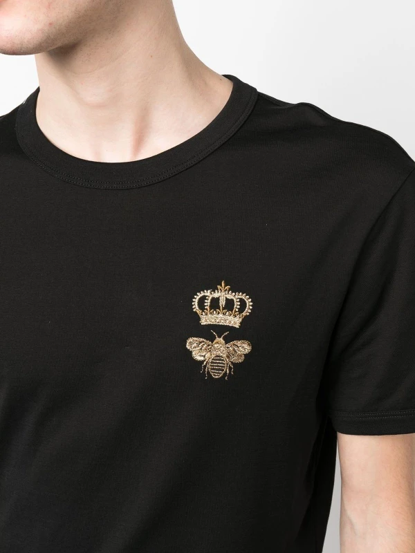 Dolce & Gabbana Cotton T-Shirt with Embroidered Bee and Crown