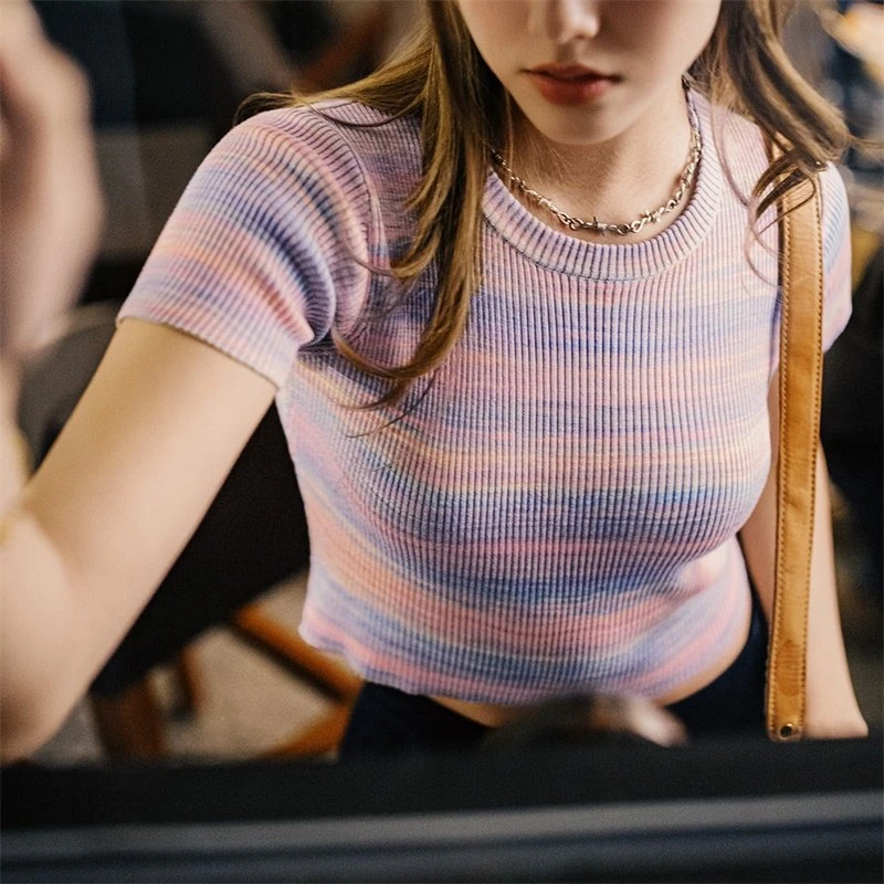 Women's Gradient Rainbow Slim Fit Knit Tee