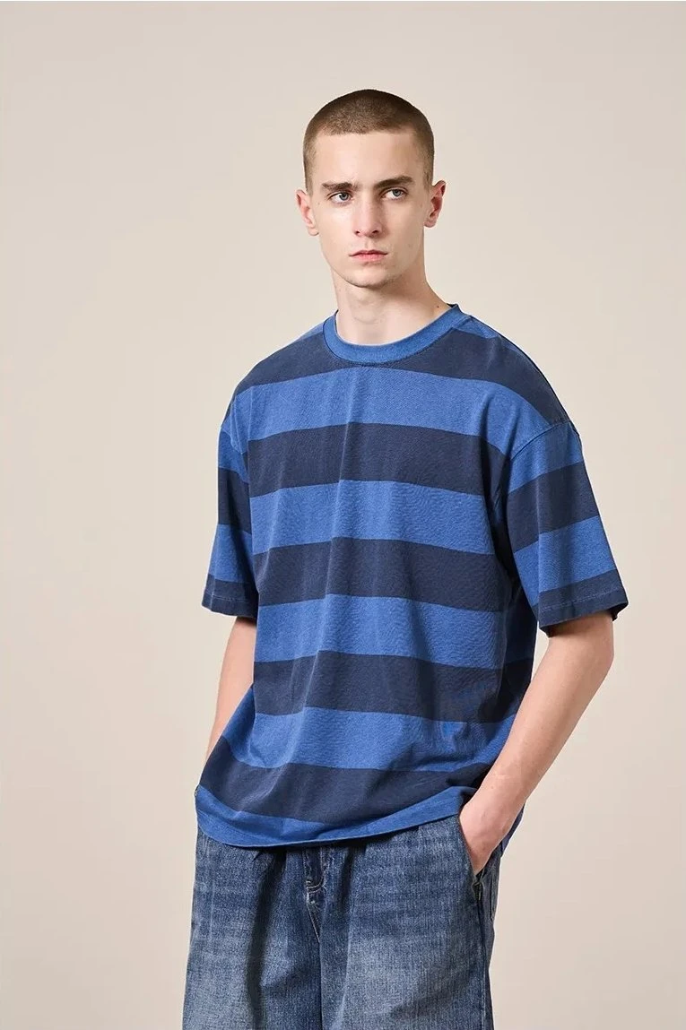 Men's Vintage Striped Oversized Cotton T-Shirt