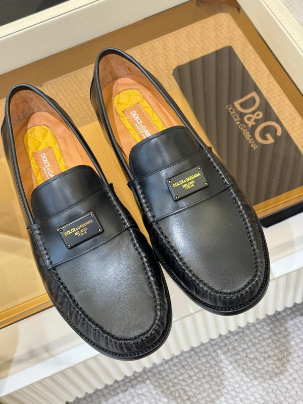 Classic Black Dolce & Gabbana Men's Leather Plaque Loafers