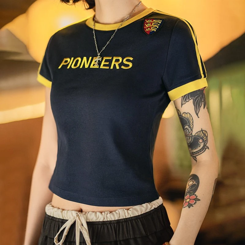 Vintage Color-Block Crop Tee