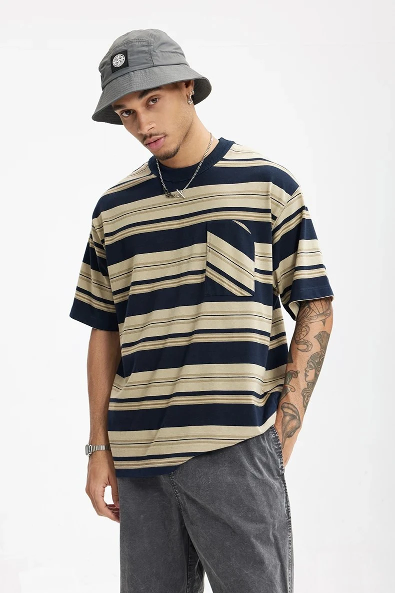 Oversized Striped Pocket T-Shirt for Men