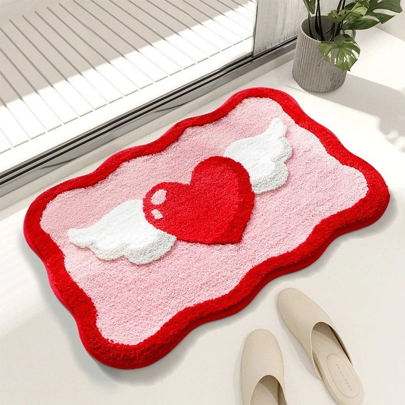 Red Heart Shaped Bath Mat