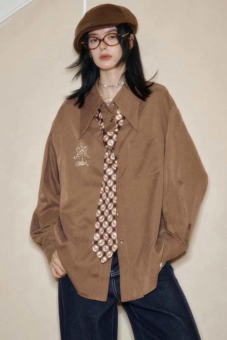 Casual Oversized Flannel Embroidered Shirt for Women