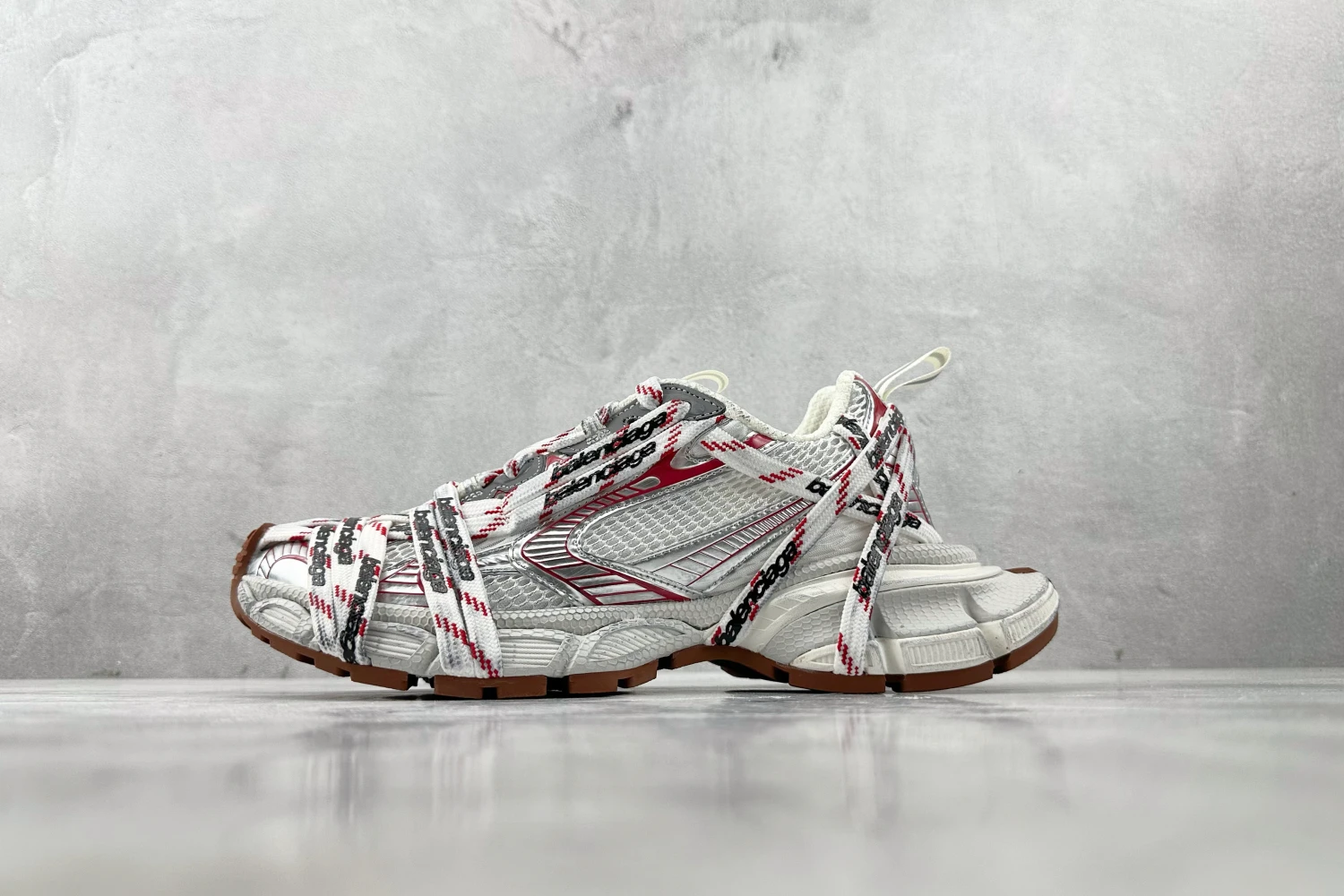 Balenciaga x Adidas Wrapped Lace Track Sneaker White Grey Red Designer Luxury Shoe
