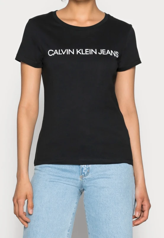 Calvin Klein Jeans Women's Black Printed Cotton T-Shirt - Fall/Winter Collection
