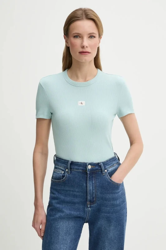 Calvin Klein Jeans Light Blue Organic Cotton T-Shirt for Women